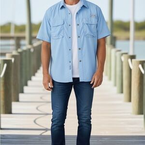 Light Blue Casual Button Down Shirt for Men